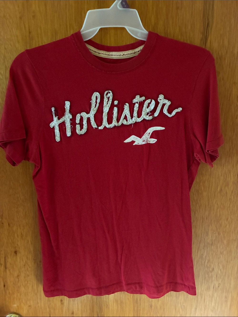Hollister Red Short-Sleeve Crewneck Tee with White Logo Applique